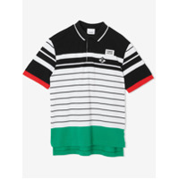 Burberry Kids Camisa polo com listras e patch de logo - Preto