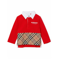 Burberry Kids Camisa polo com recorte xadrez - Vermelho