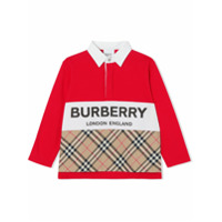 Burberry Kids Camisa polo mangas longas com estampa xadrez - Vermelho