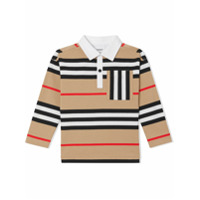 Burberry Kids Camisa polo mangas longas com listras - Neutro