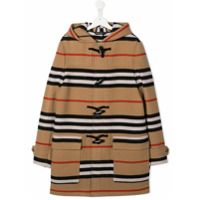 Burberry Kids Casaco de lã com capuz e listras - Marrom