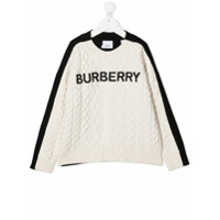 Burberry Kids Suéter de tricô com logo bordado - Branco
