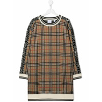 Burberry Kids Vestido de tricô com padronagem e recortes - Neutro