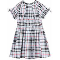 Burberry Kids Vestido xadrez com franzido - Azul