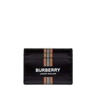 Burberry Porta-cartões de couro co estampa de listras icônicas - Preto