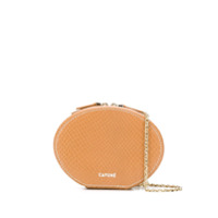 Cafuné Clutch texturizada Egg de couro - Marrom