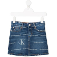 Calvin Klein Kids Minissaia jeans com estampa de logo - Azul