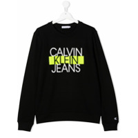 Calvin Klein Kids Moletom com logo contrastante - Preto