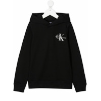 Calvin Klein Kids monogram embroidered hoodie - Preto