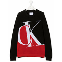 Calvin Klein Kids Suéter de algodão orgânico color block - Preto
