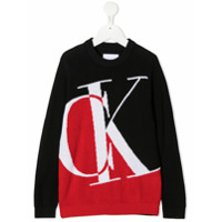 Calvin Klein Kids Suéter de algodão orgânico color block - Preto