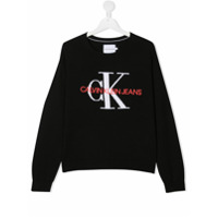 Calvin Klein Kids Suéter mangas longas de tricô com logo - Preto