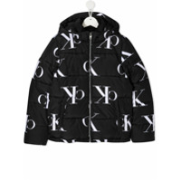 Calvin Klein Kids TEEN monogram print padded jacket - Preto