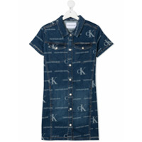 Calvin Klein Kids Vestido jeans com estampa de logo - Azul