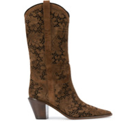 Casadei Bota Texas com renda floral - Marrom