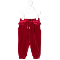 Chloé Kids Calça de veludo com babados e ajuste no cós por cordão - Vermelho