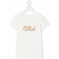 Chloé Kids Camiseta com estampa de logo com brilho - Branco