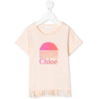 Chloé Kids Camiseta com estampa de logo e franjas - Rosa