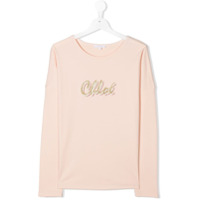 Chloé Kids Camiseta com logo de brilho - Neutro