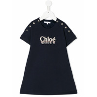 Chloé Kids Vestido reto com estampa de logo - Azul