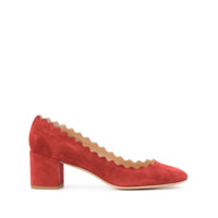 Chloé Sapato de camurça com acabamento ondulado e salto bloco - Vermelho