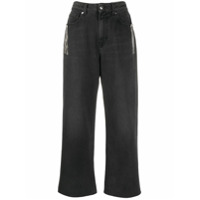 Christopher Kane Calça jeans pantalona com franjas e cristais - Preto