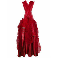 Comme Des Garçons Noir Kei Ninomiya Saia evasê com suspensório e acabamento de babados - Vermelho