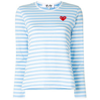 Comme Des Garçons Play Camiseta mangas longas listrada com patch de logo - Azul