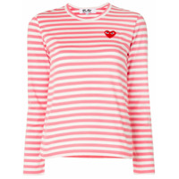 Comme Des Garçons Play Camiseta mangas longas listrada com patch de logo - Rosa