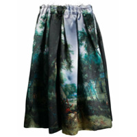 Comme Des Garçons Saia midi preta com estampa gráfica - Preto