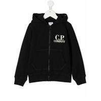 C.P. Company Kids Moletom com zíper frontal e capuz - Preto