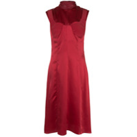 Delada Vestido de seda com detalhe vazados - Vermelho