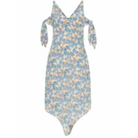 Delada Vestido midi floral de seda com recortes - Azul