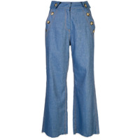 Derek Lam 10 Crosby Calça pantacourt jeans com detalhe de abotoamento - Azul