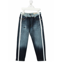 Diesel Kids Calça jeans reta com detalhe de listras - Azul