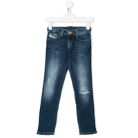 Diesel Kids Calça jeans skinny cintura média com efeito destroyed - Azul