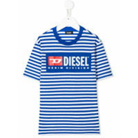 Diesel Kids Camiseta listrada com estampa de logo - Azul