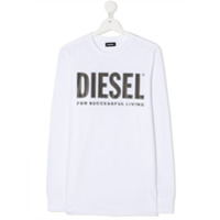 Diesel Kids Camiseta mangas longas com estampa de logo - Branco