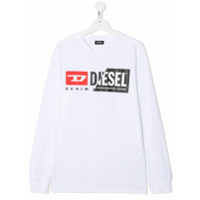Diesel Kids Camiseta mangas longas com estampa de logo - Branco