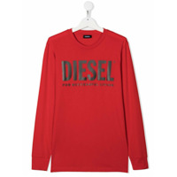 Diesel Kids Camiseta mangas longas com estampa de logo - Vermelho