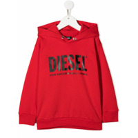 Diesel Kids Moletom com estampa de logo e capuz - Vermelho