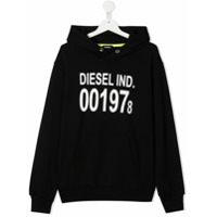 Diesel Kids Moletom mangas longas com capuz e estampa de logo - Preto