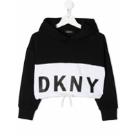 Dkny Kids Moletom color block com logo e capuz - Preto