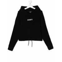 Dkny Kids Moletom cropped com capuz de tricô canelado - Preto