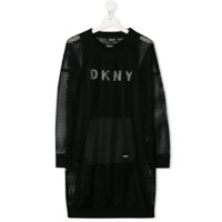 Dkny Kids Vestido com mesh e estampa de logo - Preto
