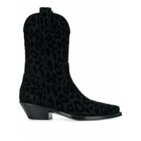 Dolce & Gabbana Bota cowboy de couro com estampa de leopardo - Preto