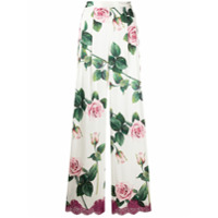 Dolce & Gabbana Calça pantalona com estampa de rosas tropicais - Branco