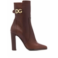 Dolce & Gabbana calf leather DG logo booties - Marrom