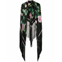 Dolce & Gabbana Echarpe com franjas e estampa de rosas tropicais - Preto