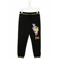 Dolce & Gabbana Kids Calça esportiva com bordado de flores - Preto